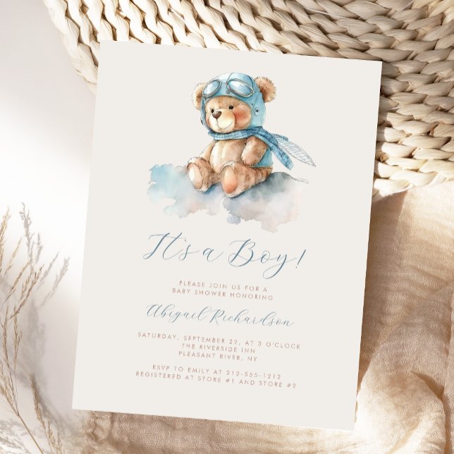 Blue Watercolor Teddy Bear Boy Baby Shower Postcard (Creator Uploaded)