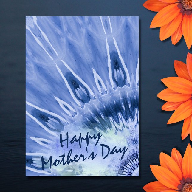 Blue Watercolor Tie Dye Happy Mother's Day Card (Creator Uploaded)