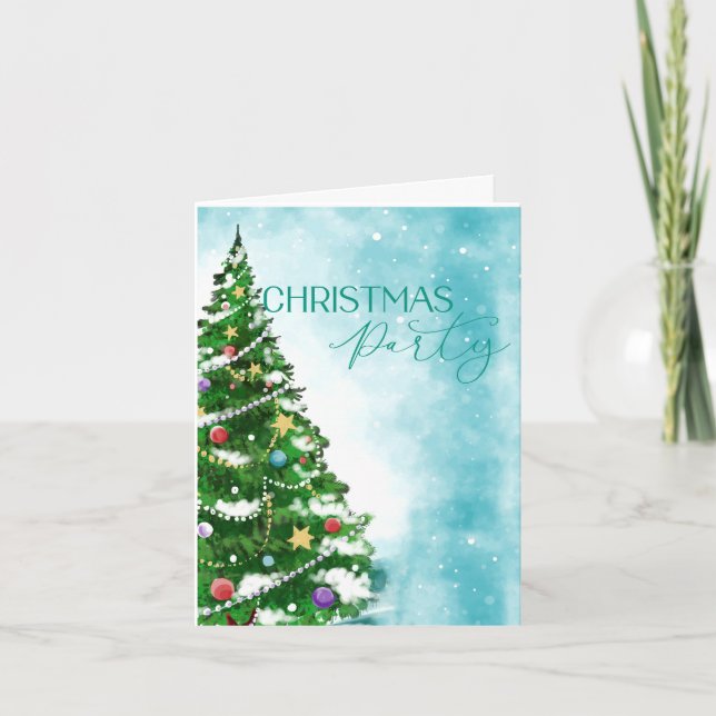 Blue Watercolor Tree Christmas Party Invitation (Front)