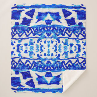 Blue watercolor tribal ethnic seamless pattern sherpa blanket