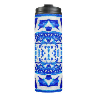 Blue watercolor tribal ethnic seamless pattern thermal tumbler
