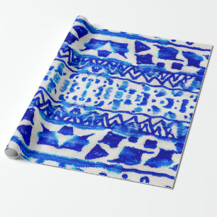 Blue watercolor tribal ethnic seamless pattern wrapping paper