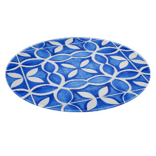 Blue Watercolor Tuscan Italian Tile  Cutting Board