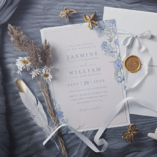 Blue Watercolor Virtual Elegant QR Code Wedding Invitation