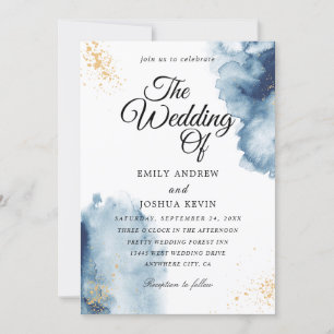 Blue Watercolor Wash Wedding Invitation