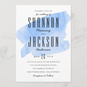 Blue Watercolor Wash Wedding Invitation