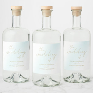 Blue Watercolor Wave Wedding Liquor Bottle Label