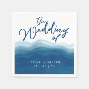 Blue Watercolor Wave   Wedding Napkins