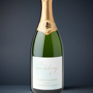 Blue Watercolor Wave Wedding Sparkling Wine Label