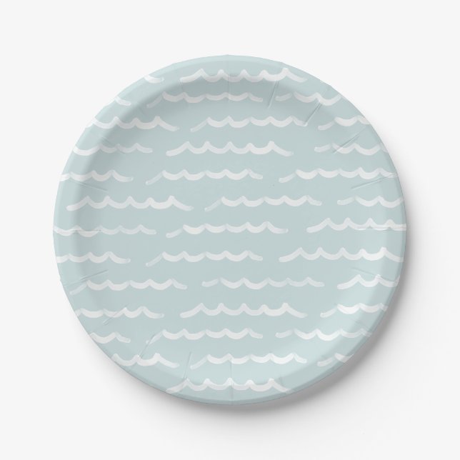 Blue Watercolor Waves Birthday Party Paper Plate (Front)