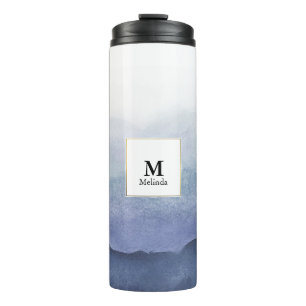 Blue Watercolor Waves Monogram Tumbler
