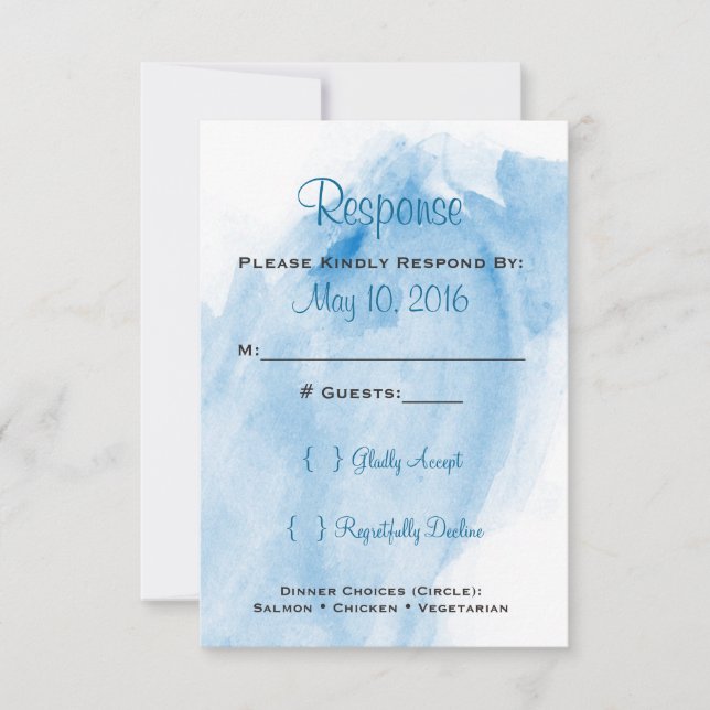 Blue Watercolor Wedding Invitaion RSVP Card (Front)