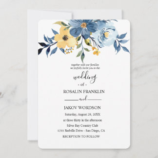 blue watercolor wedding Invitation