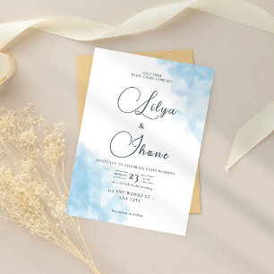 Blue Watercolor Wedding Invitation