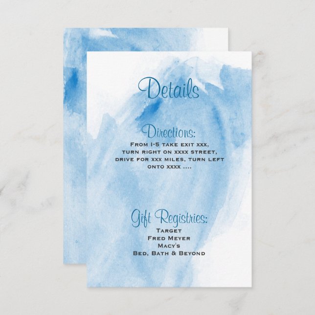 Blue Watercolor Wedding Invitation Details Card (Front/Back)