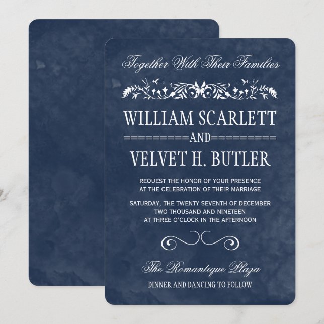 Blue Watercolor Wedding Invitations (Front/Back)