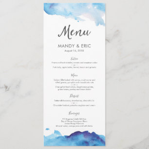 Blue Watercolor Wedding Menu or Program Card
