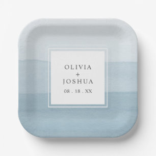 Blue Watercolor Wedding Paper Plate