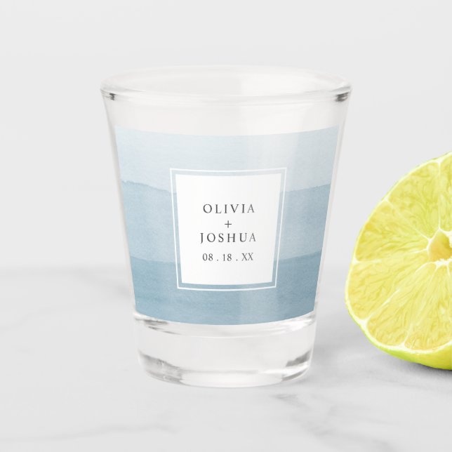 Blue Watercolor Wedding Shot Glass (Front)