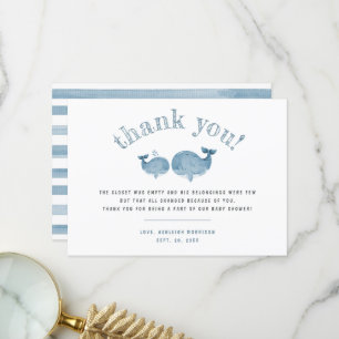 Blue Watercolor Whale Boy Baby Shower Thank You