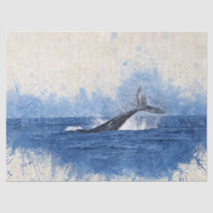 Blue Watercolor Whale Decoupage Tissue Paper