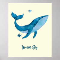 Blue Watercolor Whale, Inspirational Dream Quote P