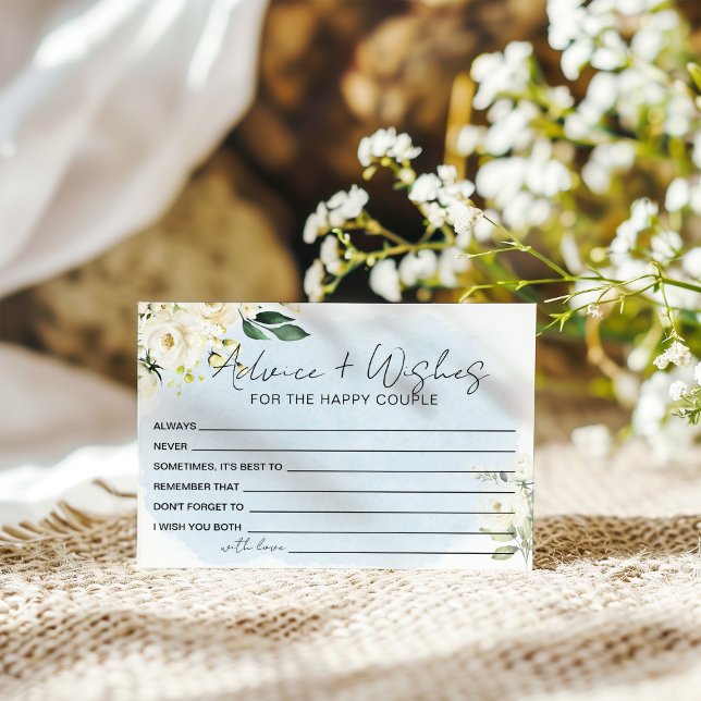 Blue Watercolor White Rose Advice and Wishes Enclosure Card (Creator Uploaded)