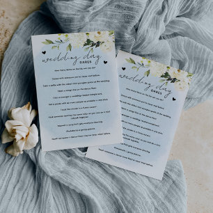Blue Watercolor White Rose Wedding Day Dares Game