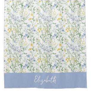 Blue Watercolor Wildflower Custom Name Apro