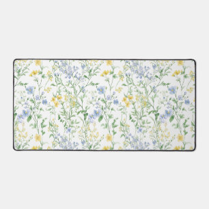Blue Watercolor Wildflower Desk Mat