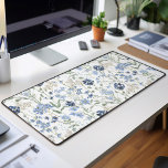 Blue Watercolor Wildflower Desk Mat<br><div class="desc">This blue boho wildflower pattern would look beautiful in your home,  accessorizing your living space to a new heightened look. The watercolor wildflower design features delicate dusty blue and navy flowers and sage green leaves.</div>