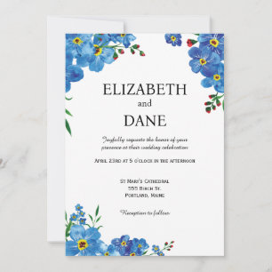 Blue watercolor wildflower floral wedding invite