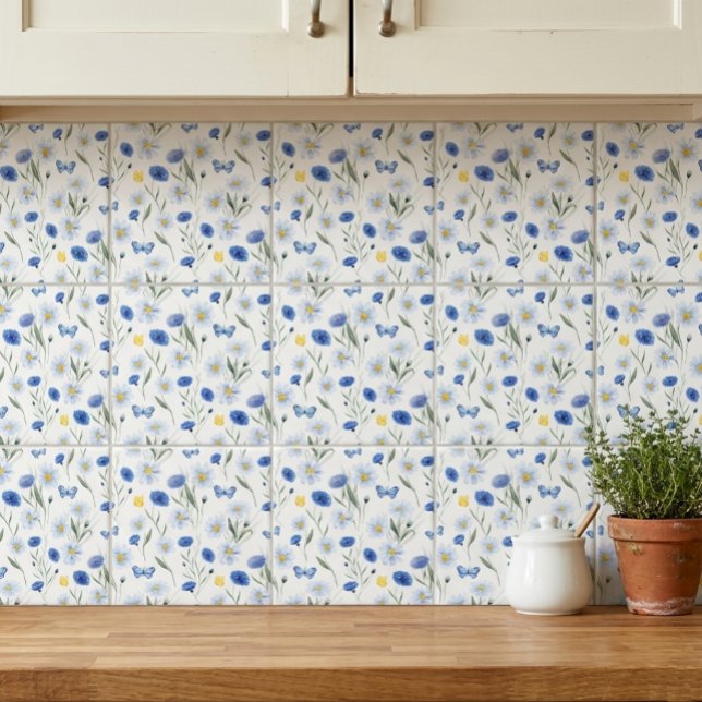 Blue Watercolor Wildflower Meadow Pattern Tile (Creator Uploaded)