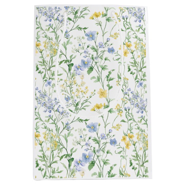 Blue Watercolor Wildflower Medium Gift Bag (Front)