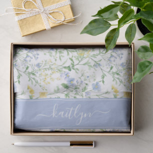 Blue Watercolor Wildflower Monogram Tissue Paper