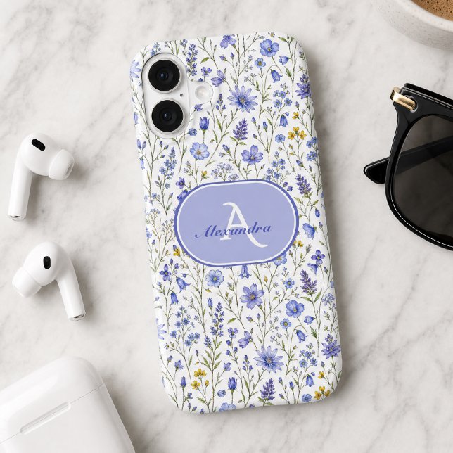 Blue Watercolor Wildflower Pattern Custom Name (Creator Uploaded)