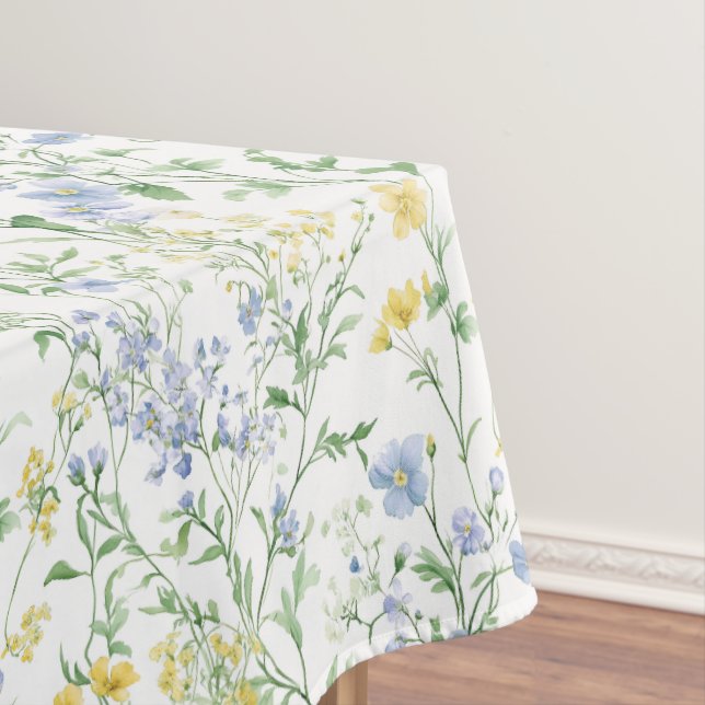 Blue Watercolor Wildflower Tablecloth (In Situ)