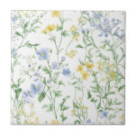 Blue Watercolor Wildflower Tile<br><div class="desc">This blue and yellow boho wildflower pattern tile would look beautiful in your home,  accessorizing your living space to new a new heightened look.</div>