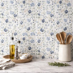 Blue Watercolor Wildflower Tile<br><div class="desc">This blue boho wildflower pattern would look beautiful in your home,  accessorizing your living space to a new heightened look. The watercolor wildflower design features delicate dusty blue and navy flowers and sage green leaves.</div>