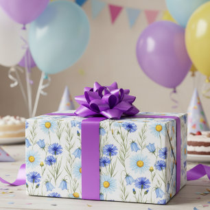 Blue Watercolor Wildflower Wrapping Paper