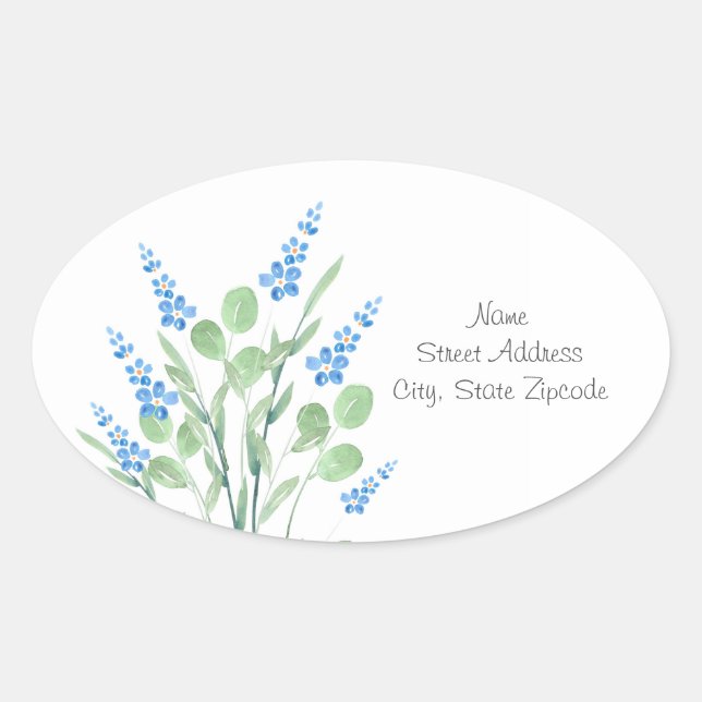 Blue Watercolor Wildflowers Bouquet Labels (Front)