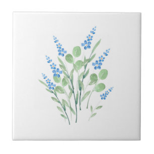 Blue Watercolor Wildflowers Bouquet  Tile
