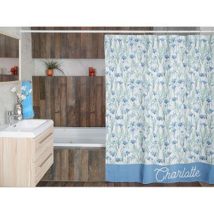 Blue watercolor wildflowers custom name apron