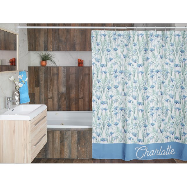 Blue watercolor wildflowers custom name apron (Creator Uploaded)