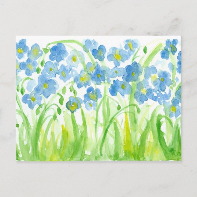 Blue Watercolor Wildflowers Flax Botanical Postcard (Front)