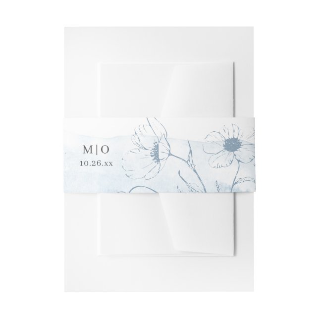 Blue Watercolor + Wildflowers Modern Wedding Invitation Belly Band (Front Example)