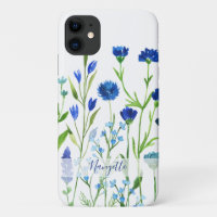 Blue Watercolor Wildflowers with name