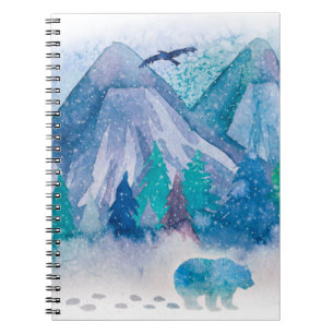 Blue Watercolor Winter Mountain Landscape Art Notebook