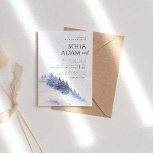 Blue Watercolor Winter Snow Wedding Invitation
