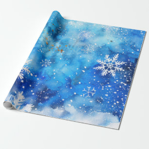 Blue Watercolor Winter Snowflakes Wrapping Paper